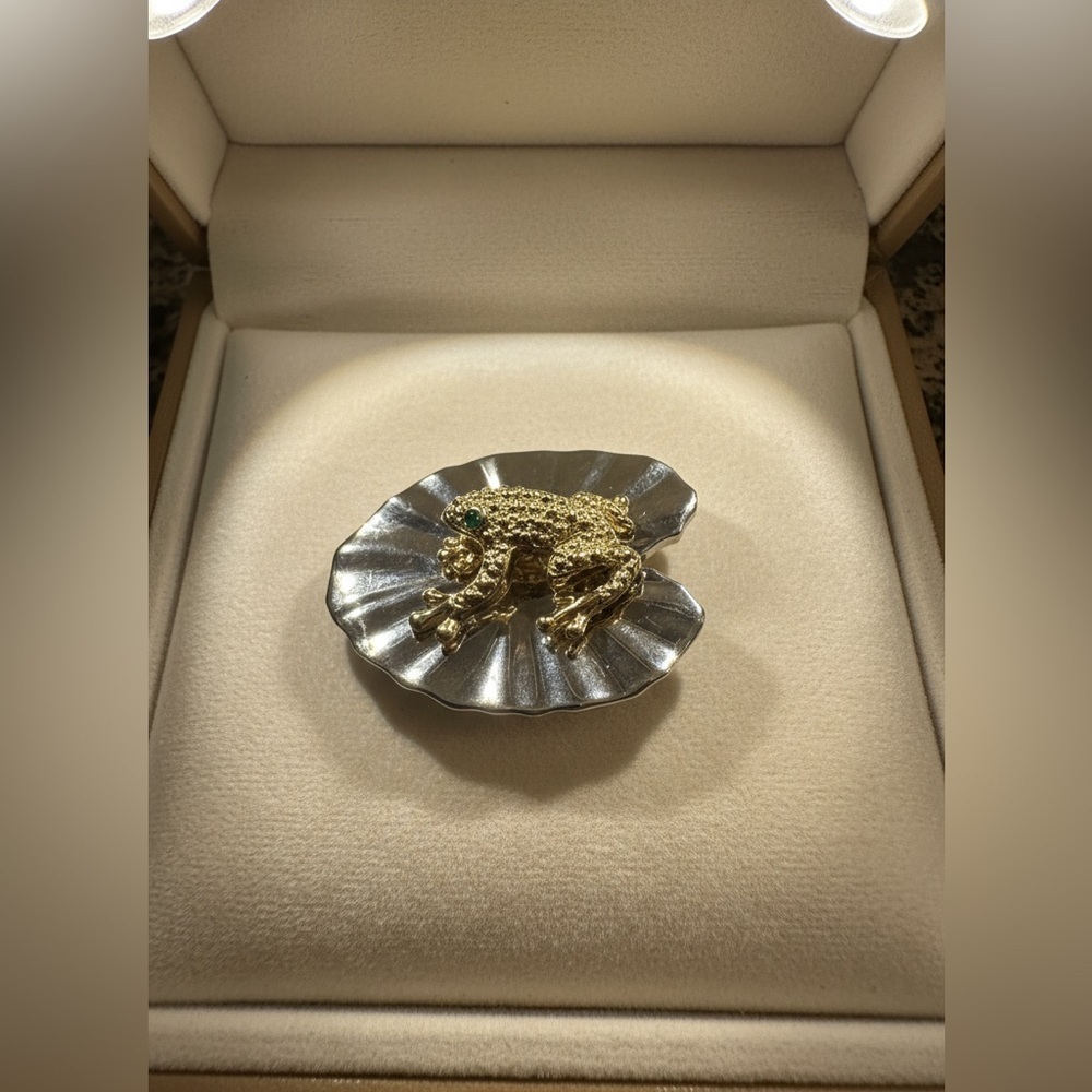 Vintage Park Lane Gold Frog on Silver Lily Pad Brooch – Collectible Nature Pin